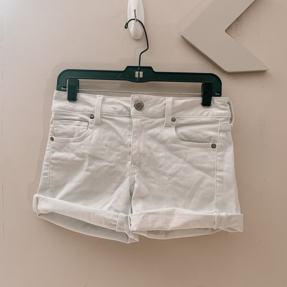 american eagle white jean shorts